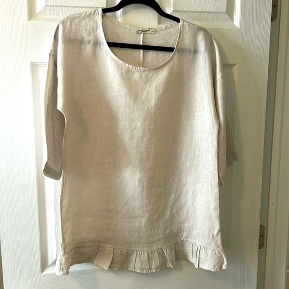 Lungo L'Arno Beige Italian Linen Tunic Top